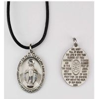 Pewter Miraculous Hail Mary Medal With Leather Cord