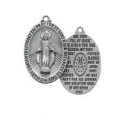 Pewter Miraculous Hail Mary Medal With 24" Silver Tone Chain