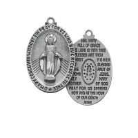 Pewter Miraculous Hail Mary Medal With 24" Silver Tone Chain 2Pk