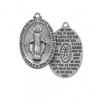 Pewter Miraculous Hail Mary Medal With 24" Silver Tone Chain