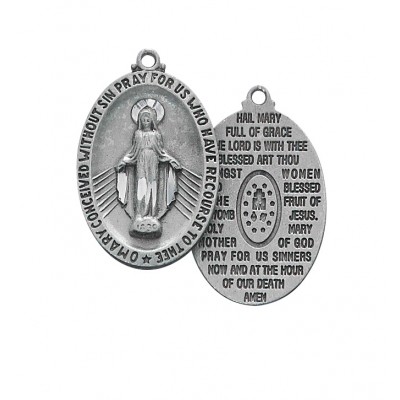 Pewter Miraculous Hail Mary Medal With 24" Silver Tone Chain 2Pk - 735365899012 - D646