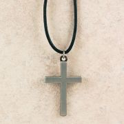 Pewter Cross Pendant w/Black Leather Cord/Carded