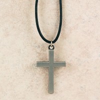 Pewter Cross Pendant w/Black Leather Cord/Carded