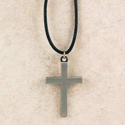 Pewter Cross Pendant w/Black Leather Cord/Carded 735365564408 - D648LC