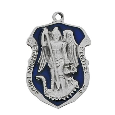 Pewter Blue Saint Michael Medal With 24" Silver Tone Chain 2Pk - 735365507313 - D764