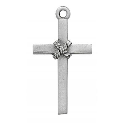 Pewter Cross w/Rope w/18" Silver Tone Chain And Gift Box - 735365210039 - D8018