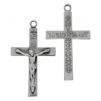 Pewt Lords Prayer Crucifix With Silver Tone 24" Chain