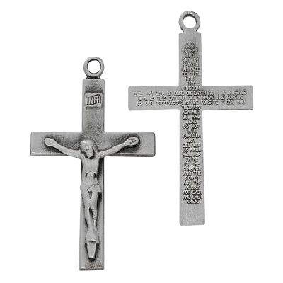 Pewt Lords Prayer Crucifix With Silver Tone 24" Chain 735365507344 - D8080