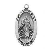Pewter Divine Mercy Medal On 18" Chain & Box