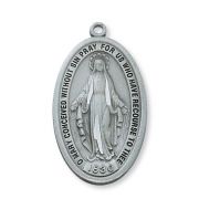 Pewter Miraculous Medal w/24 inch Silver Tone Chain/Gift Box 2Pk