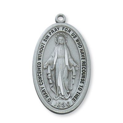 Pewter Miraculous Medal w/24 inch Silver Tone Chain/Gift Box 2Pk - 735365165827 - DMG1