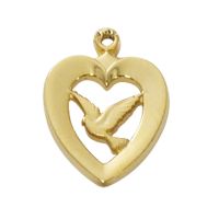 Gold Plated Pewter Holy Spirit Heart Pendant 18in. Necklace Chain 2Pk