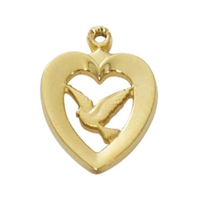 Gold Plated Pewter Holy Spirit Heart Pendant 18in. Necklace Chain 2Pk - 735365996117 - H638