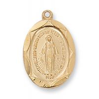 Gold Plated Sterling Silver Miraculous Medal 18 inch Necklace