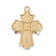 Gold Plated Sterling Silver 4-way Cross w/18 inch Necklace
