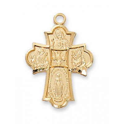 Gold Plated Sterling Silver 4-way Cross w/18 inch Necklace - 735365181971 - J1810