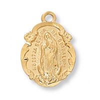 Gold Plated Silver Our Lady of Guadalupe Pendant 18in Necklace Chain