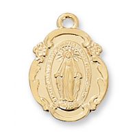Gold Plated Sterling Silver Miraculous Medal w/18 inch Necklace Chain
