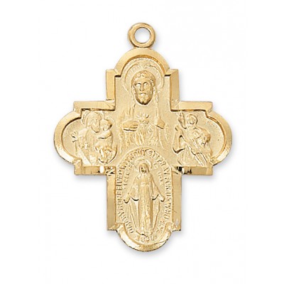 Gold Plated Sterling Silver 4-way Cross 24 inch Necklace & Box - 735365182039 - J188