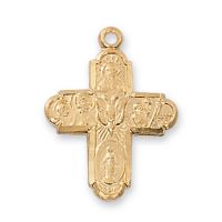 Gold Plated Sterling Silver 4-way Cross 18in Necklace Chain