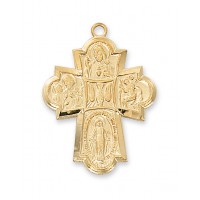Gold Plated Sterling Silver 4-way Cross 24 inch Necklace Chain