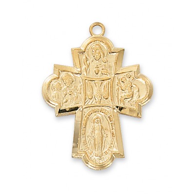 Gold Plated Sterling Silver 4-way Cross 24 inch Necklace Chain - 735365182060 - J2410