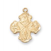 Gold Plated Silver Baby 4 Way Cross w/13 inch Necklace Chain