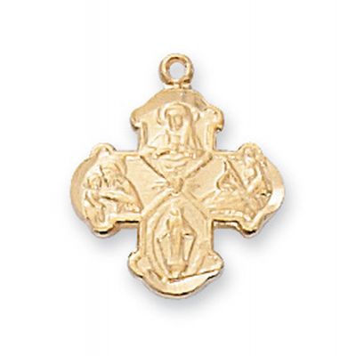 Gold Plated Silver Baby 4 Way Cross w/13 inch Necklace Chain - 735365578771 - J28B