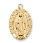Gold Plated Sterling Silver 14/16 inch Miraculous Medal 18 Chain