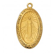 Gold Plated Silver 1-1/16 inch Miraculous Medal 18 inch Necklace Chain