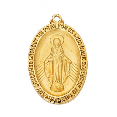 Gold Plated Sterling Silver Miraculous Medal 24 inch Necklace Chain - 735365181759 - J336MI