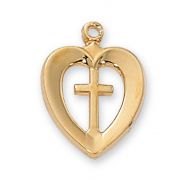 Gold Plated Sterling Silver Heart/Cross 18 inch Necklace Chain