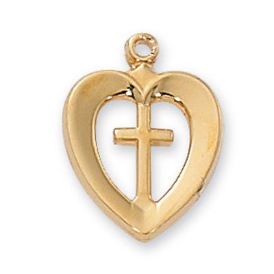 Gold Plated Sterling Silver Heart/Cross 18 inch Necklace Chain - 735365182510 - J419