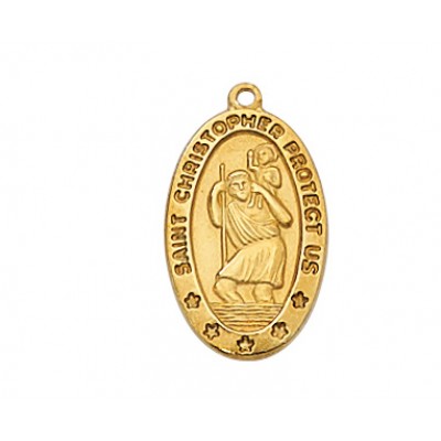 Gold Plated Sterling Silver Saint Christopher 18in Necklace Chain - 735365214549 - J464