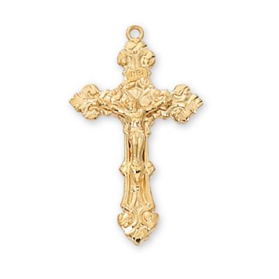 Gold Plated Sterling Silver 1 inch Crucifix 18 inch Necklace Chain - 735365193370 - J5020