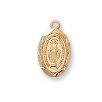 Gold Over Sterling Silver Baby Oval Miraculous Medal 13" Chain