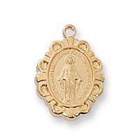 Gold Plated Sterling Silver Miraculous Medal 13 inch Necklace Chain