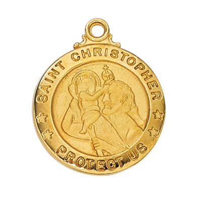 Gold Plated Sterling Saint Christopher 20 Inch Necklace Chain/Gift Box - 735365456802 - J600CH
