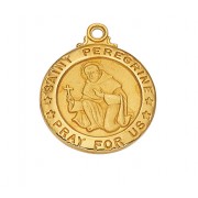 Gold Plated Sterling Saint Peregrine 20 Inch Chain Necklace/Gift Box