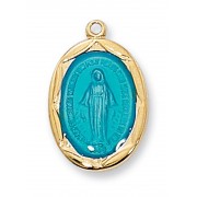 Gold Plated Sterling Silver Blue Miraculous Medal 18 inch Necklace