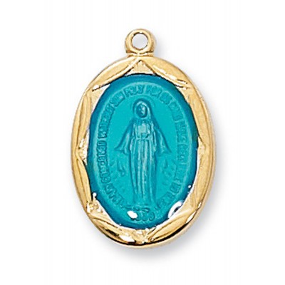 Gold Plated Sterling Silver Blue Miraculous Medal 18 inch Necklace - 735365588008 - J602