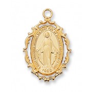 Gold Plated Silver 1 inch Miraculous Medal 18 inch Necklace Chain