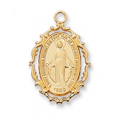 Gold Plated Silver 1 inch Miraculous Medal 18 inch Necklace Chain - 735365633418 - J621MI