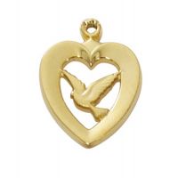 Gold Plated Sterling Silver Heart w/Dove, 18 inch Chain & Gift Box