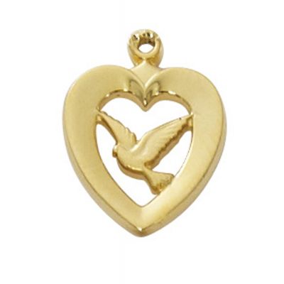 Gold Plated Sterling Silver Heart w/Dove, 18 inch Chain & Gift Box - 735365839216 - J638