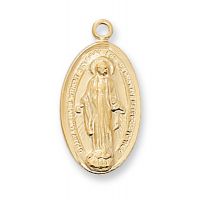 Gold Plated Silver 3/4 inch Miraculous Medal 18 inch Necklace Chain