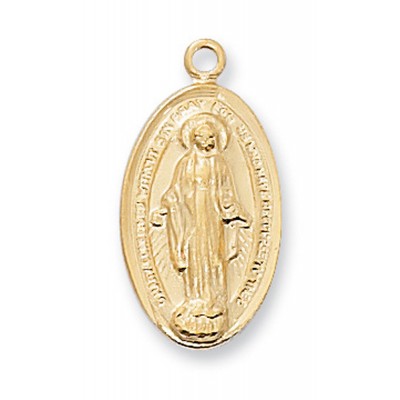 Gold Plated Silver 3/4 inch Miraculous Medal 18 inch Necklace Chain - 735365181704 - J66MI