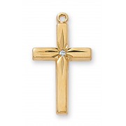 Gold Plated Sterling Cubic Zirconia Cross 18 inch Necklace Chain