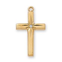Gold Plated Sterling Cubic Zirconia Cross 18 inch Necklace Chain