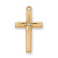 Gold Plated Sterling Cubic Zirconia Cross 18 inch Necklace Chain